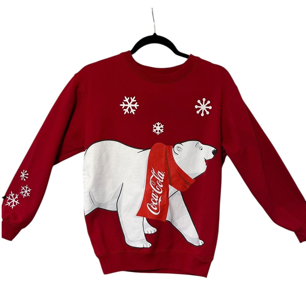 Coca Cola Polar Bear Red Sweatshirt Holiday Christmas Graphic Crewneck Top